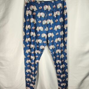 Brylah Fashions Blue & Multicolored Christmas Glamping Leggings Size TC